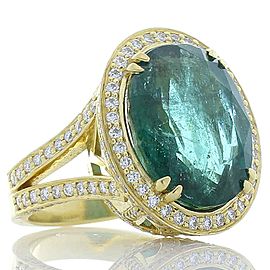 GII Certified 10.93 Carat Oval Emerald & Diamond Cocktail Ring In 18K Gold