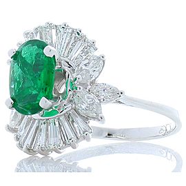 1.31 Carat Oval Emerald, Marquise & Baguette Diamond Cocktail Ring In White Gold