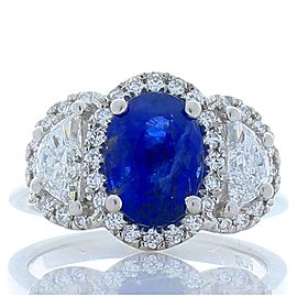 EG Lab Certified 3.13 Carat Oval Blue Sapphire and Diamond Cocktail Ring in Plat