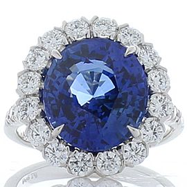Emteem Certified 7.50 Carat Oval Blue Sapphire & Diamond Cocktail Ring In Plat