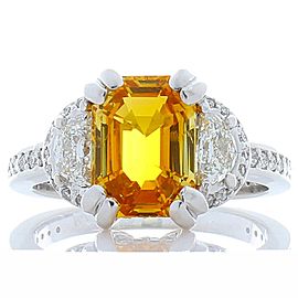 Heritage Gem Studio 3.55 Carat Emerald Cut Yellow Sapphire and Half Moon Diamond Cocktail Ring