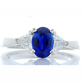 Heritage Gem Studio 0.97 Carat Oval Blue Sapphire and Trillion White Diamond Platinum Cocktail Ring