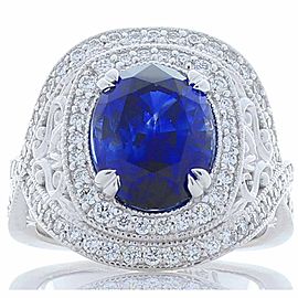 Heritage Gem Studio 5.51 Carat Oval Blue Sapphire and Diamond Cocktail Ring in 18 Karat White Gold