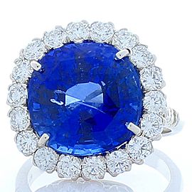 EG Lab Certified 12.63 Carat Cushion Blue Sapphire and Diamond Cocktail Ring