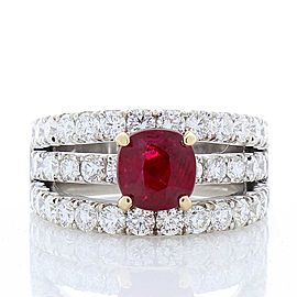 GRS Certified 2.01 Carat Cushion Vivid Red Ruby and Diamond Cocktail Gold Ring