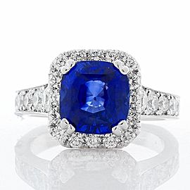 4.05 Carat Cushion Blue Sapphire and Diamond Cocktail Ring in 14 Karat Gold