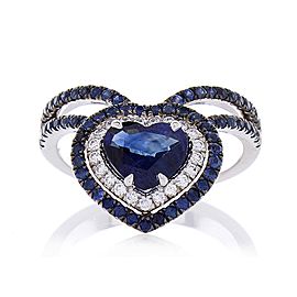Heritage Gem Studio 1.36 Carat Heart Shaped Blue sapphire & Diamond Cocktail Ring In 18K White gold