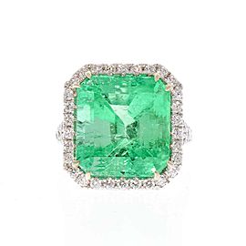 PGS Certified 13.06 Carat Colombian Emerald Cut Emerald and Diamond 18K Ring