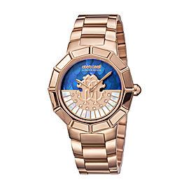 Roberto Cavalli Dark Blue MOP Rose Gold Stainless Steel RV2L011M0116 Watch