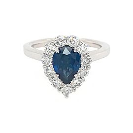 Pear Shape Sapphire and Diamond Halo Ring