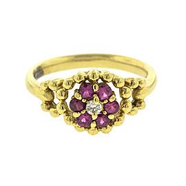 18k Yellow Gold Dior Ruby and Diamond Flower Ring