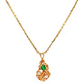 1970s 18k Yellow Gold Nugget Emerald and Diamond Necklace