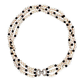 14K White Gold with Pearl, 0.21ct Diamond & Onyx Necklace