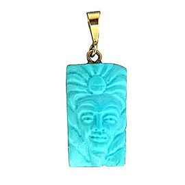 Vintage 18K Yellow Gold & Carved Indian Inca Turquoise Face Bail Pendant