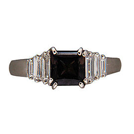 Vintage Platinum with 1.41ct Brownish Green Sapphire and Straight Baguette Diamond Ring Size 6