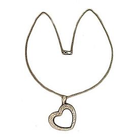 14K White Gold with 0.65ct 100 Diamond Open Heart Pendant Rope Chain Vintage Necklace