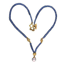 18K Yellow Gold with Tanzanite, Pearl & 0.04ct Diamond Necklace