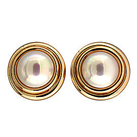 14K Yellow Gold with Mobe Pearls Clip Post Earrings
