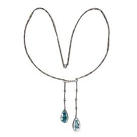 Platinum 18.00ct Pear Aquamarine Double Rose Cut Diamond Drop Pendant Art Deco Necklace
