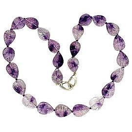 14K Yellow Gold with Pear Quartz & Amethyst Necklace