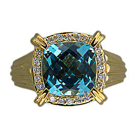 Charles Krypell 18K Yellow Gold 6.20ct Blue Topaz & 0.30ct Diamond Vintage Ring Size 7