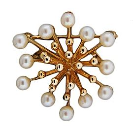 Vintage Estate 3-D 14k Yellow Gold 12 White Cultured Pearl 3.77mm Fireworks Pin