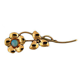 Estate Retro 1940 Soft Rose Gold 10k Cabochon Blueish Green Opal Flower Pin