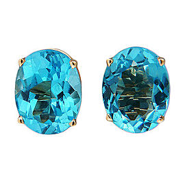 14K Yellow Gold 5.00ct Oval Blue Topaz Pierced Earrings