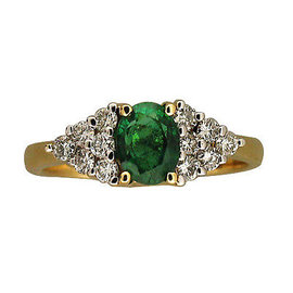 14k Yellow Gold 0.65ct Emerald and 0.35ctw Diamond Womens Ring Size 6.25