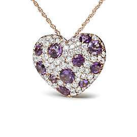18K Rose Gold 3/4 Cttw Diamond and Purple Amethyst Cluster Heart Shape 18" Pendant Necklace (G-H Color, SI1-SI2 Clarity)