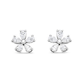 18K White Gold 1 1/2 Cttw Round and Pear-Cut Diamond Flower Petal Stud Earring (F-G Color, VS1-VS2 Clarity)