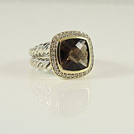 David Yurman Sterling Silver 18K Yellow Gold .24tcw 11mm Smoky Quartz Diamond Albion Ring