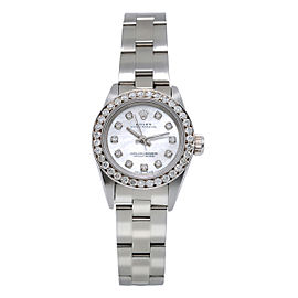 Rolex Oyster Perpetual 67193 26mm White Mother of Pearl Dial with 0.90Ct Diamond Bezel