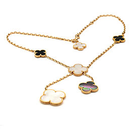 Van Cleef & Arpels Magic Alhambra Necklace 18K Yellow Gold Chalcedony Mother Of Pearl