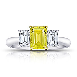 David Gross Emerald Yellow Sapphire and Diamond Ring