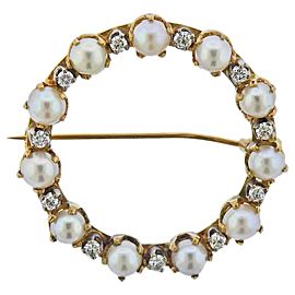Cartier Pearl Diamond Gold Circle Brooch Pin