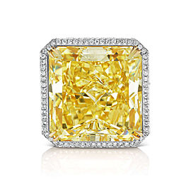 40 CARAT FANCY YELLOW DIAMOND RING RADIANT CUT VS2 PLATINUM & 18K GOLD BY MIKE NEKTA
