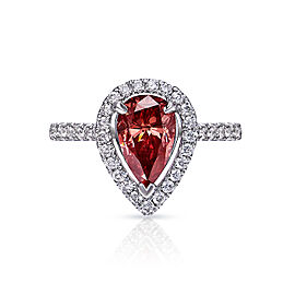 ROUGE Carat Fancy Red Pear Shape Diamond Engagement Ring in 18kt White Gold with Halo GIA Certificate