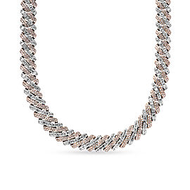 Daniel Carats Combined Mixed Shape Diamond Cuban Link Chain in White & Rose Gold for Men