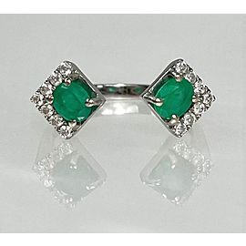 14K White Gold Oval Cut Emerald Diamond Toi Et Moi Ring