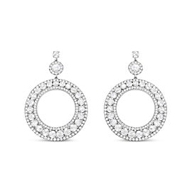 18K White Gold 10 7/8 Cttw Round Pave-Set Diamond Openwork Circle Wreath Hoop Dangle Drop Stud Earrings (SI1-SI2 Clarity, G-H Color)