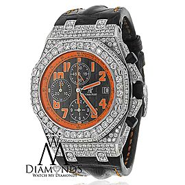 Audemars Piguet Royal Oak Offshore Chronograph Stainless Steel Custom Diamond Watch Black Leather Strap 26170ST.OO.D101CR.01