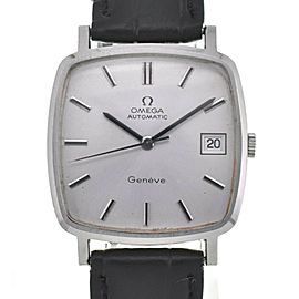 OMEGA Geneva Date SS/Leather Silver Dial Automatic Watch LXGJHW-100