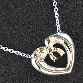 TIFFANY & Co 925 Silver/18K Yellow Gold ribbon heart Necklace LXNK-398