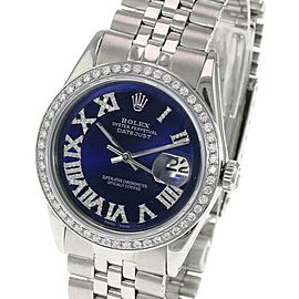 Blue Roman Mens Datejust Numeral Diamond Dial Diamond Bezel 36mm Watch
