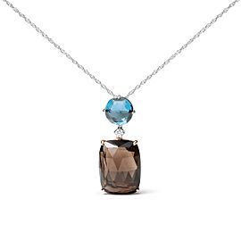 18K Rose and White Gold Diamond Accent and London Blue Topaz and Cushion Cut Smoky Quartz Gemstone Dangle Drop 18" Pendant Necklace (G-H Color, SI1-SI2 Clarity)