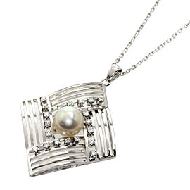 MIKIMOTO 14K White Gold Pearl Diamond Necklace QJLXG-1996