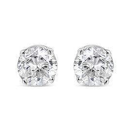 AGS Certified 14K White Gold 1.0 cttw 4-Prong Set Brilliant Round-Cut Solitaire Diamond Push Back Stud Earrings (G-H Color, I1-I2 Clarity)