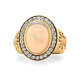 18k Yellow Gold 6.40ct Opal and Diamond Ring