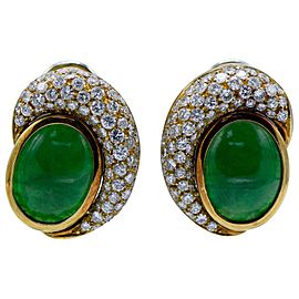 Natural Jade Jadeite and Diamond Clip-On Earrings